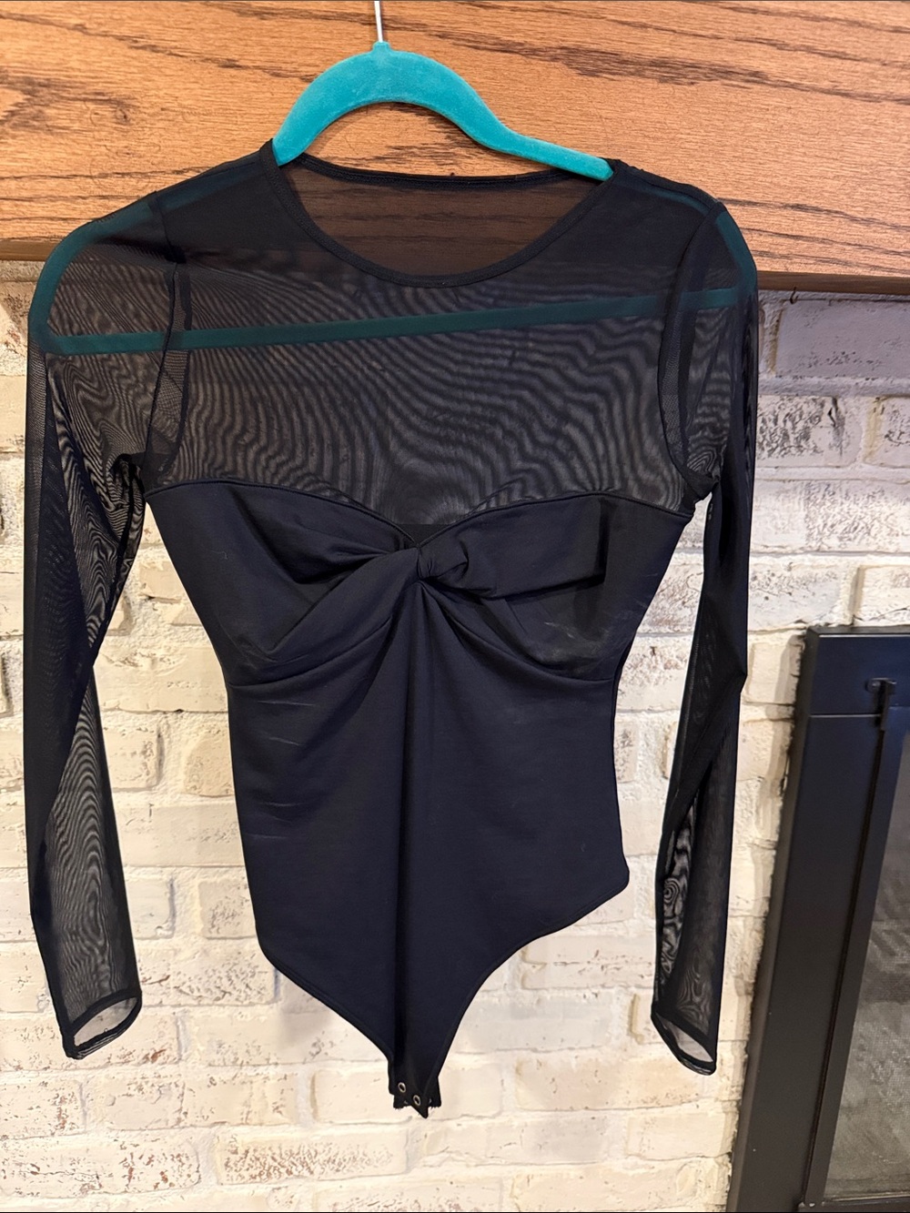 Abercrombie & Fitch Black Mesh Twist-Front Long Sleeve Bodysuit